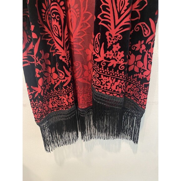Urban Outfitters Fringe Burnout Velvet Kimono Cardigan One Size Open Front Top - Picture 4 of 10